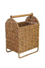 Toilet Paper Woven Water Hyacinth Basket With Wooden Handle in Natural Color